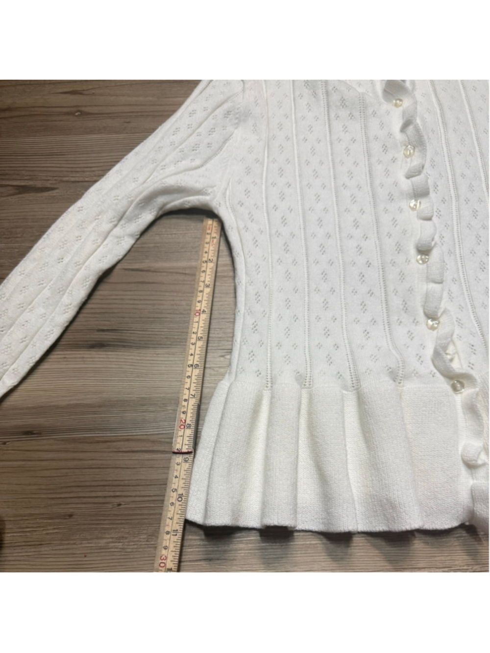 Scoop pointelle cable-knit peplum cardigan sz Sm - Picture 6 of 10
